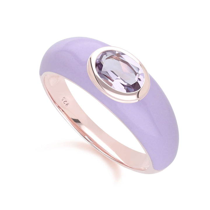 Siberian Waltz – Violetter Emaille- und achteckiger Amethyst-Ring aus Roségold-Vermeil