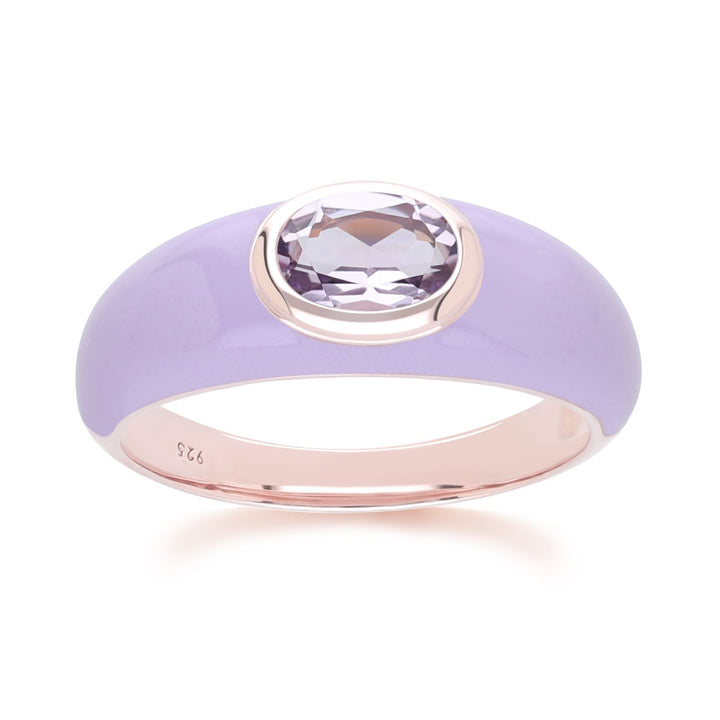 Siberian Waltz – Violetter Emaille- und achteckiger Amethyst-Ring aus Roségold-Vermeil