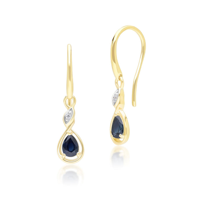Klassische Tropfenohrringe mit Saphir und Diamanten aus 9 Karat Gelbgold