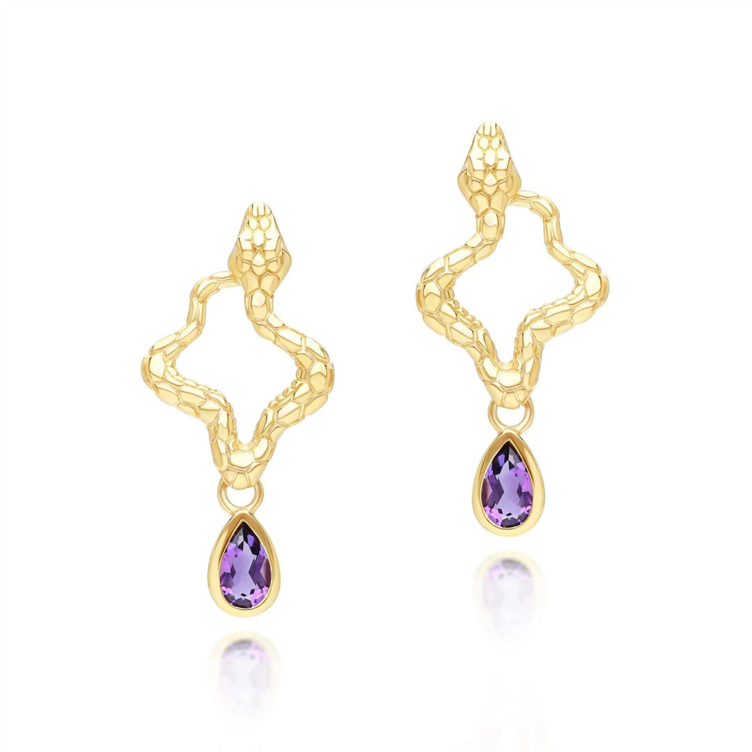 253E435402925 ECFEW™ Amethyst Snake Drop Earrings in Gold Plated Sterling Silver
