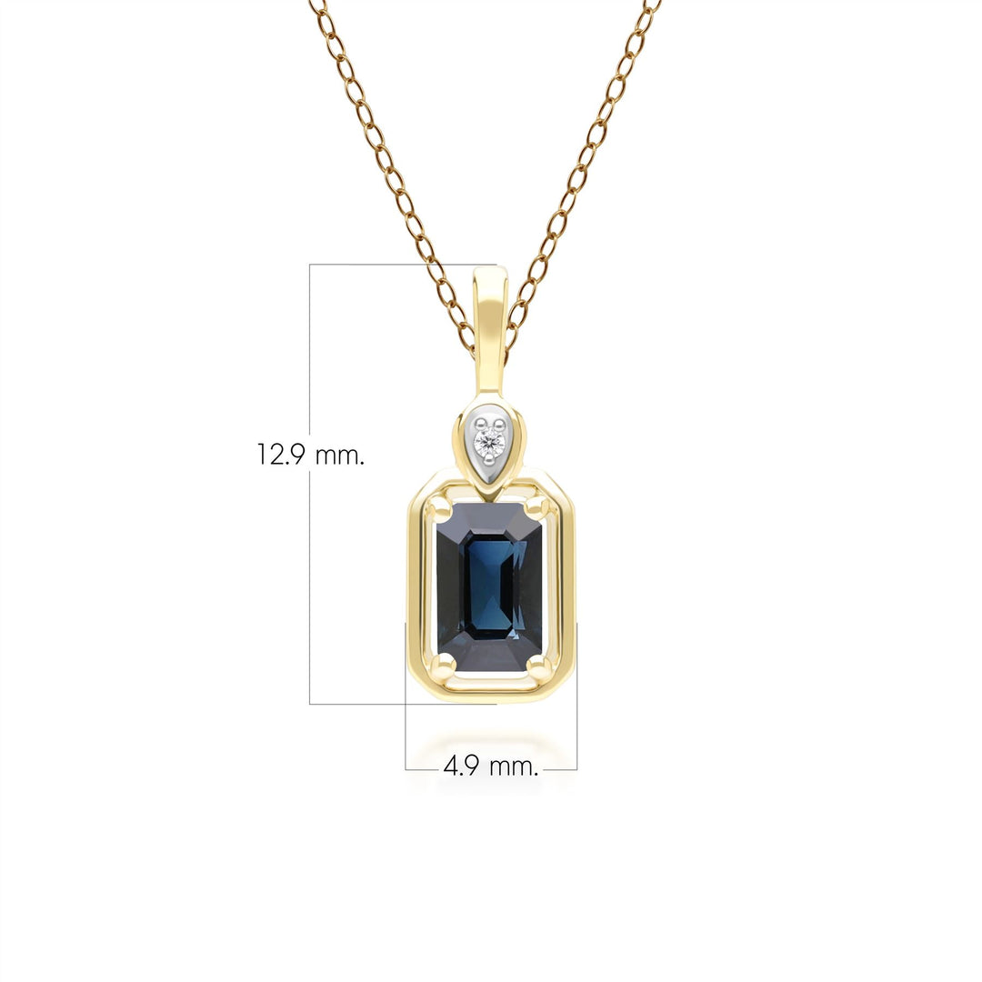 Klassische Halskette mit Anhänger aus 9 Karat Gelbgold mit Saphir-Baguette und Diamant