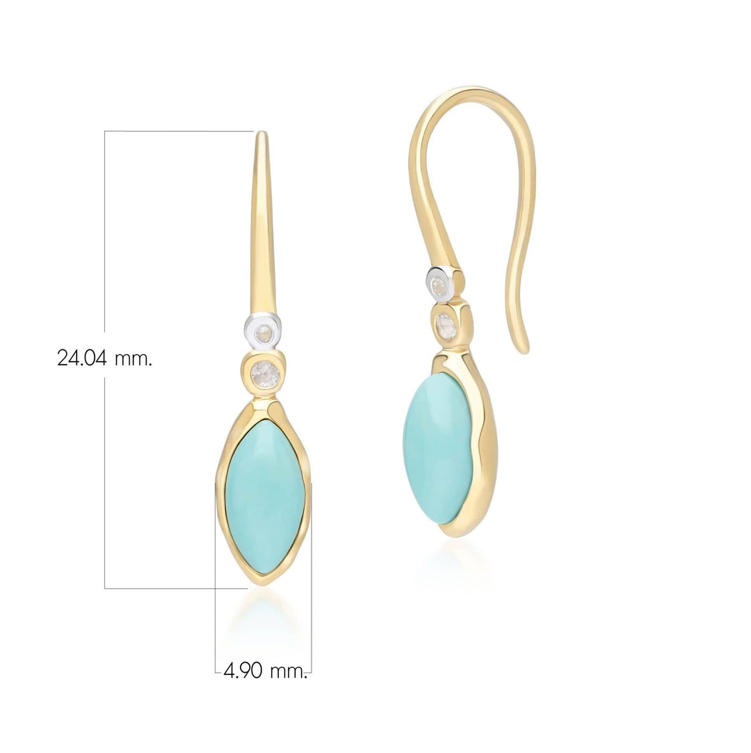 253E418603925 Irregular Marquise Turquoise & Topaz  Drop Earrings In 18ct Gold Plated SterlIng Silver Dimensions