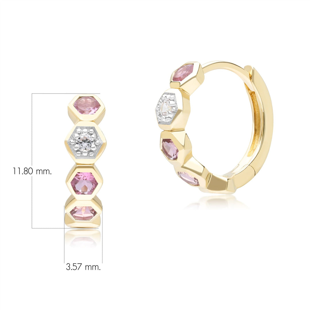 Geometric Round Pink Tourmaline and Sapphire Hoop Earrings in 9ct Yellow Gold Dimensions