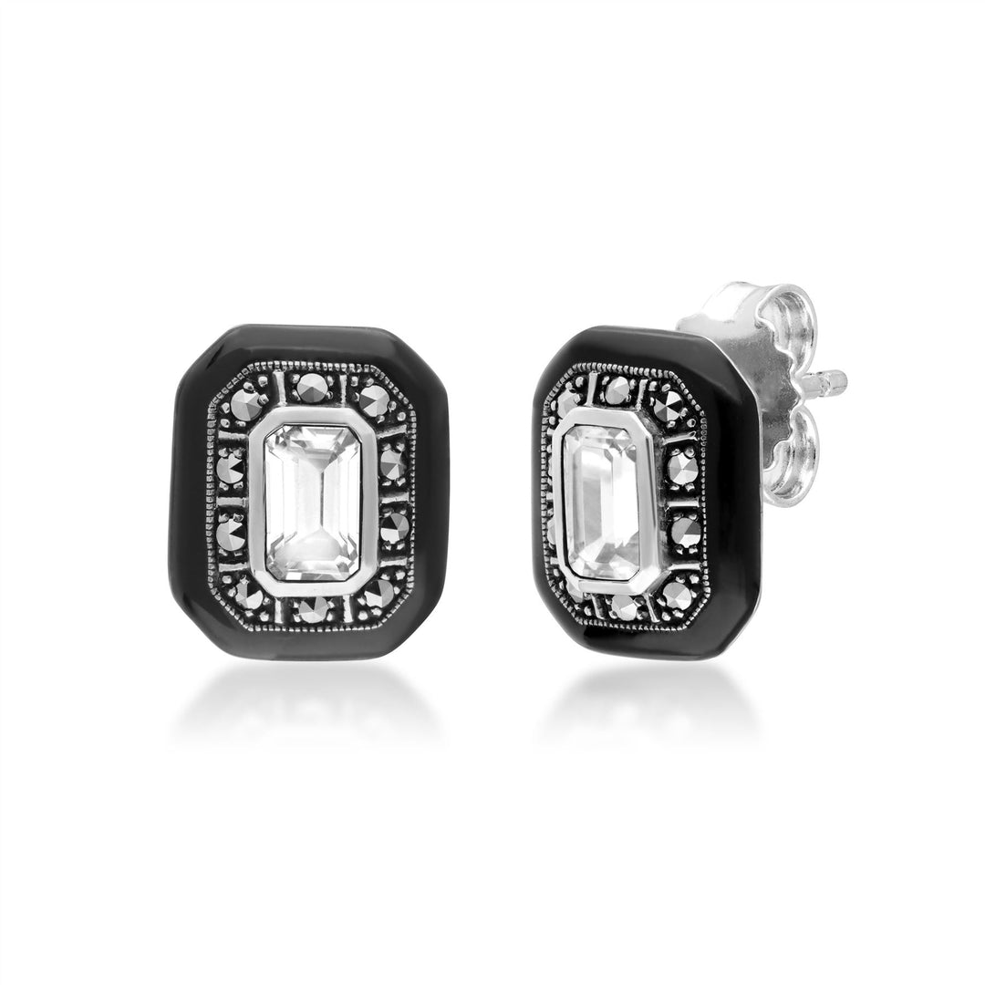 Ohrstecker im Art-Deco-Stil mit weißem Topas und Markasit