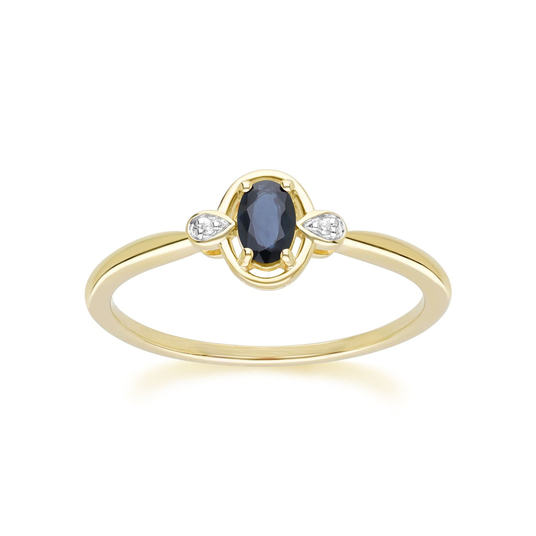 Klassischer ovaler Saphir- und runder Diamantring aus 9 Karat Gelbgold