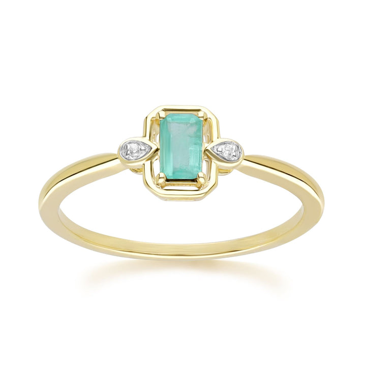 Klassischer Smaragd-Baguette- und Diamantring aus 9 Karat Gelbgold