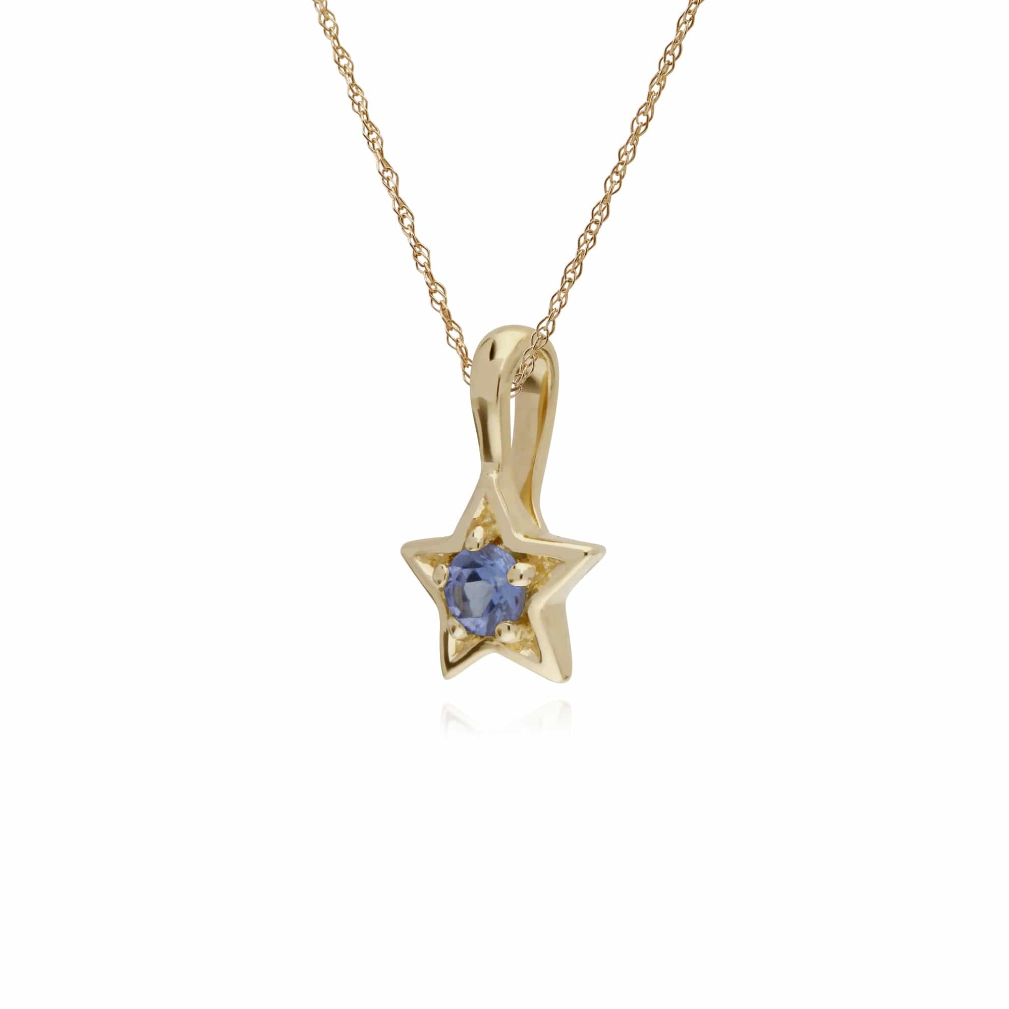 Classic Single Stone Round Tanzanite Star Pendant in 9ct Yellow Gold - Gemondo