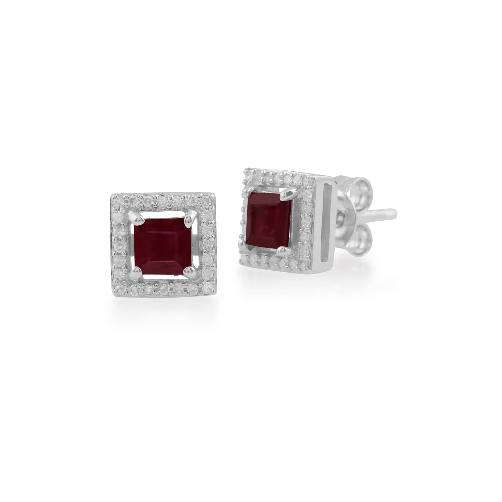 White Gold Ruby & Diamond Stud Earrings Image 1