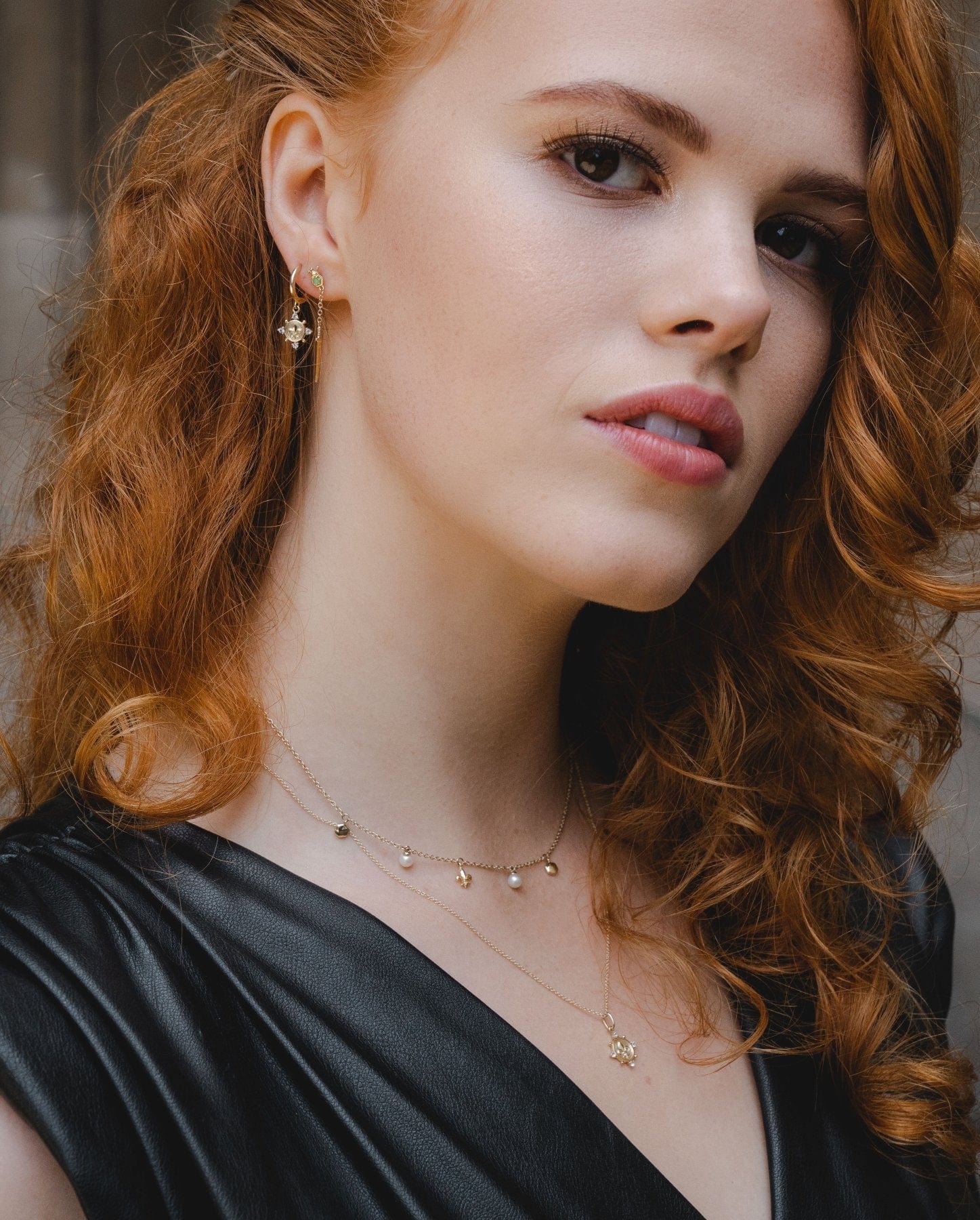 ECFEW™ Emerald Sword Chain Drop Earrings 1