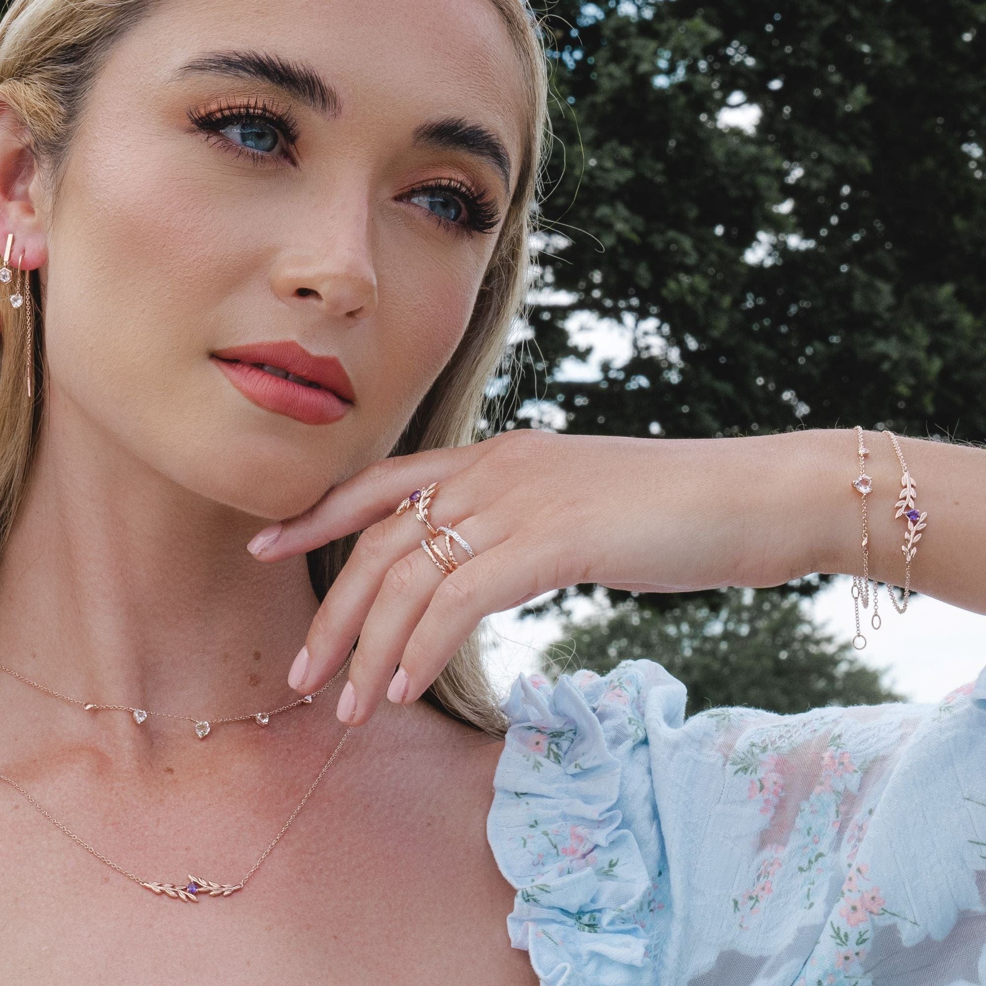 O Leaf Amethyst Bracelet in 9ct Rose Gold - Gemondo