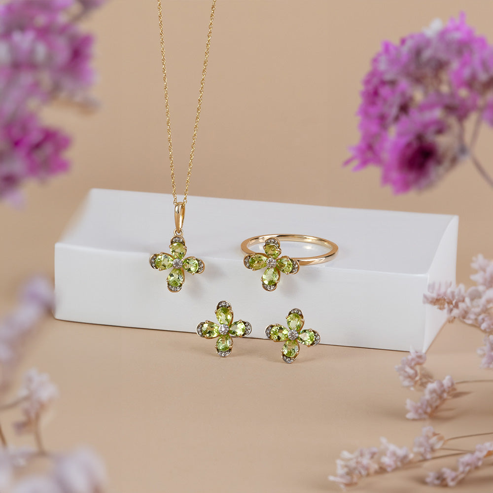 Peridot jewellery for a green-themed outfit