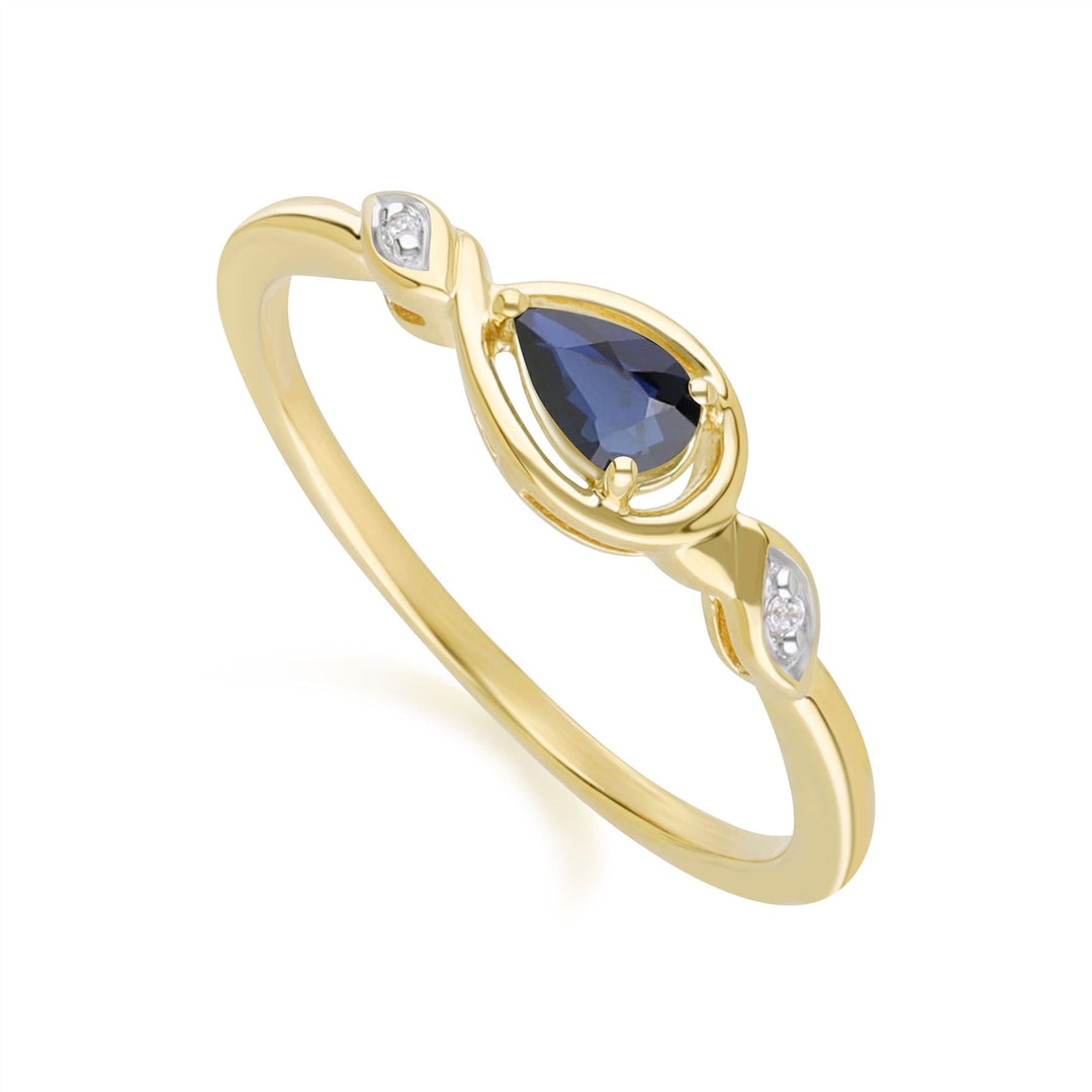 Klassischer birnenförmiger Saphir- und Diamantring aus 9 Karat Gelbgold