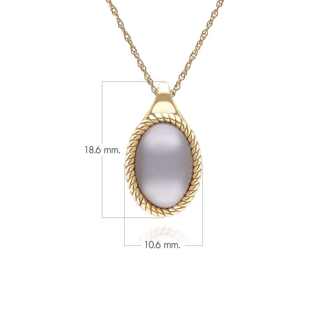 Klassische ovale Halskette mit schwarzem Mondstein-Anhänger aus 9 Karat Gelbgold