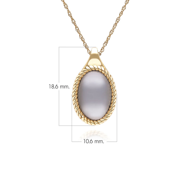 Klassische ovale Halskette mit schwarzem Mondstein-Anhänger aus 9 Karat Gelbgold