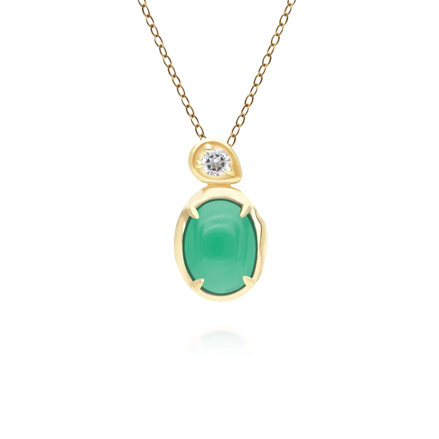 253P335401925 Irregular Oval Dyed Green Chalcedony & Topaz Pendant In 18ct Gold Plated SterlIng Silver Front