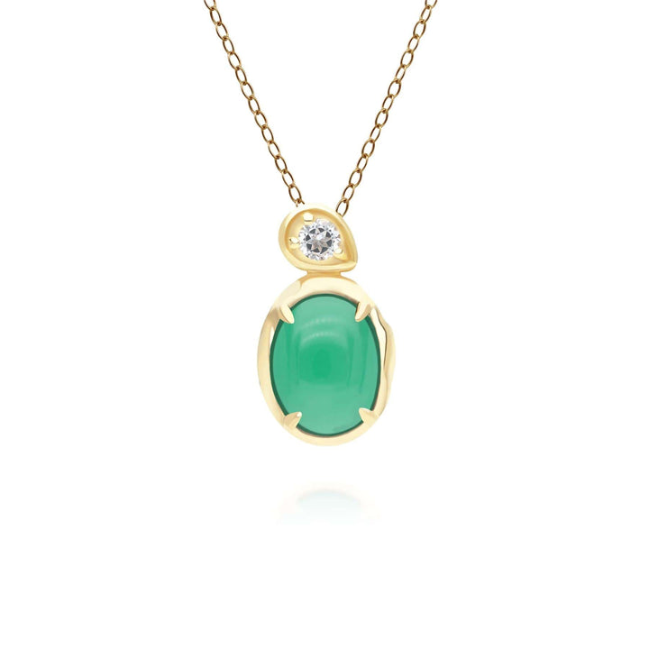 253P335401925 Irregular Oval Dyed Green Chalcedony & Topaz Pendant In 18ct Gold Plated SterlIng Silver Front