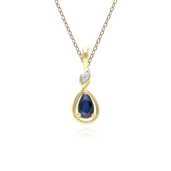 Klassische Halskette mit birnenförmigem Saphir- und Diamantanhänger aus 9 Karat Gelbgold