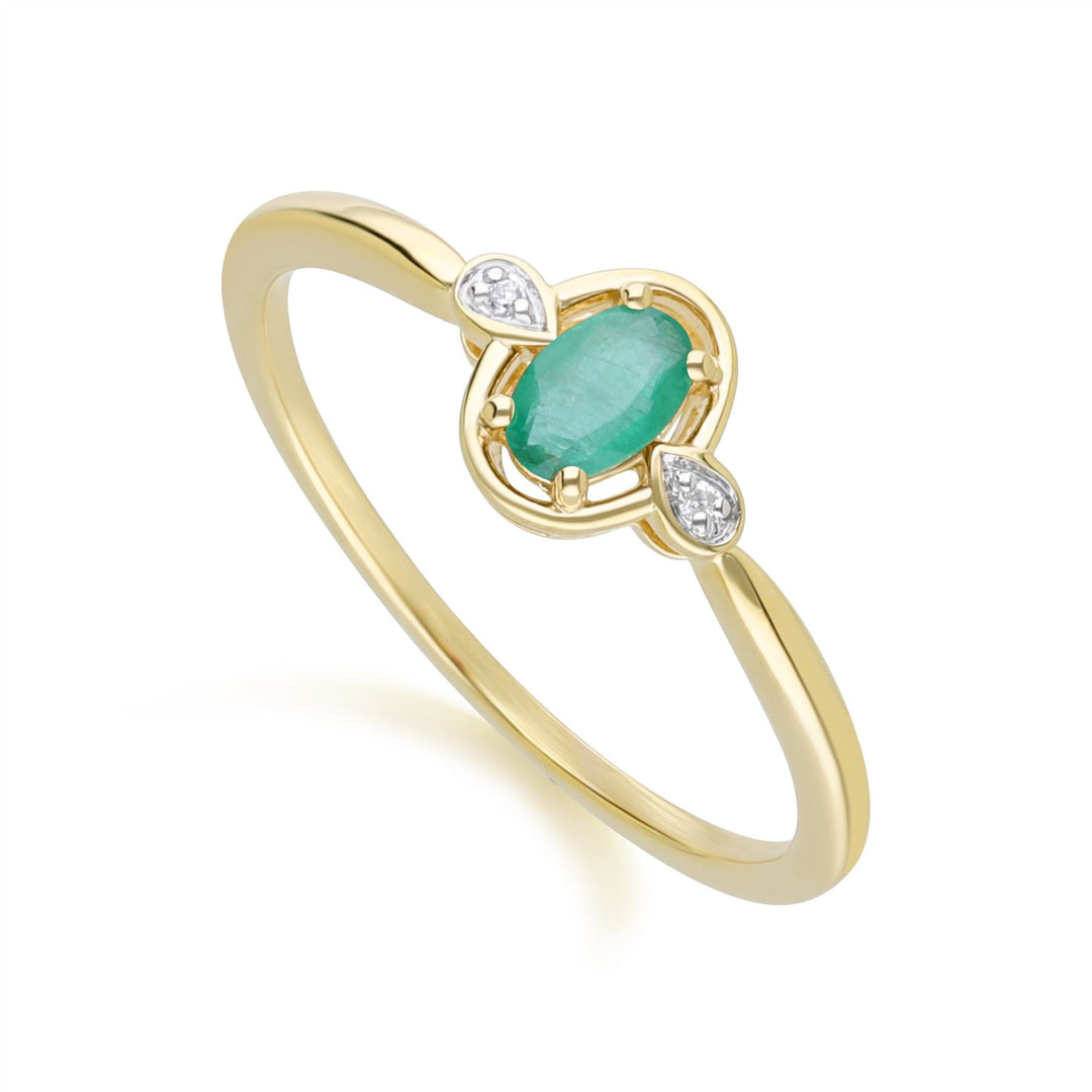 Klassischer ovaler Smaragd- und Diamantring aus 9 Karat Gelbgold