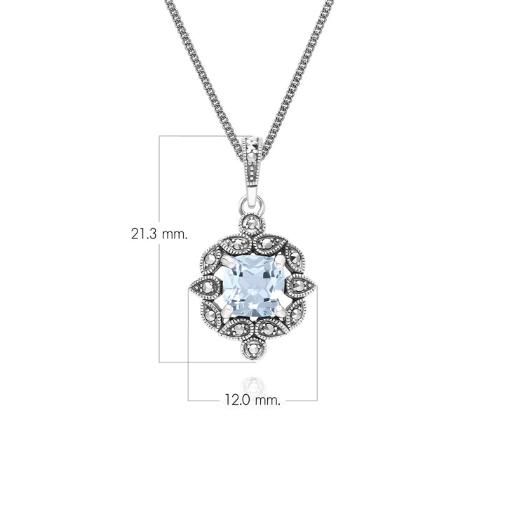 Halskette mit Anhänger im Art-Deco-Stil mit blauem Topas und Markasit, Sterlingsilber