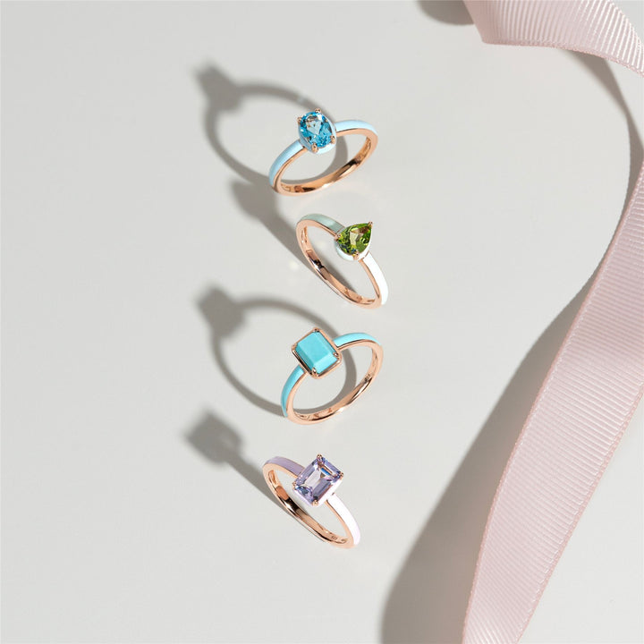 Siberian Waltz Ring aus blauem Emaille und achteckigem Türkis in Roségold-Vermeil