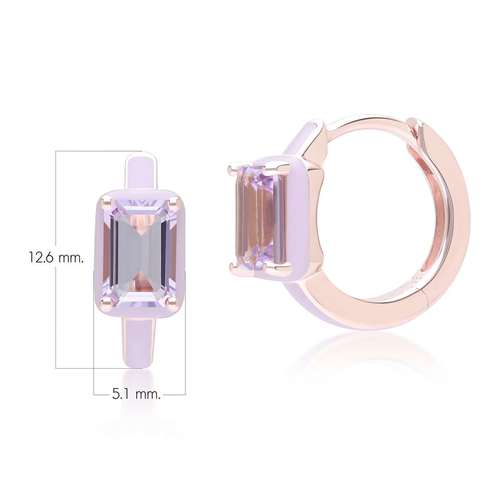 Siberian Waltz Creolen aus violetter Emaille und achteckigem Amethyst in Roségold-Vermeil