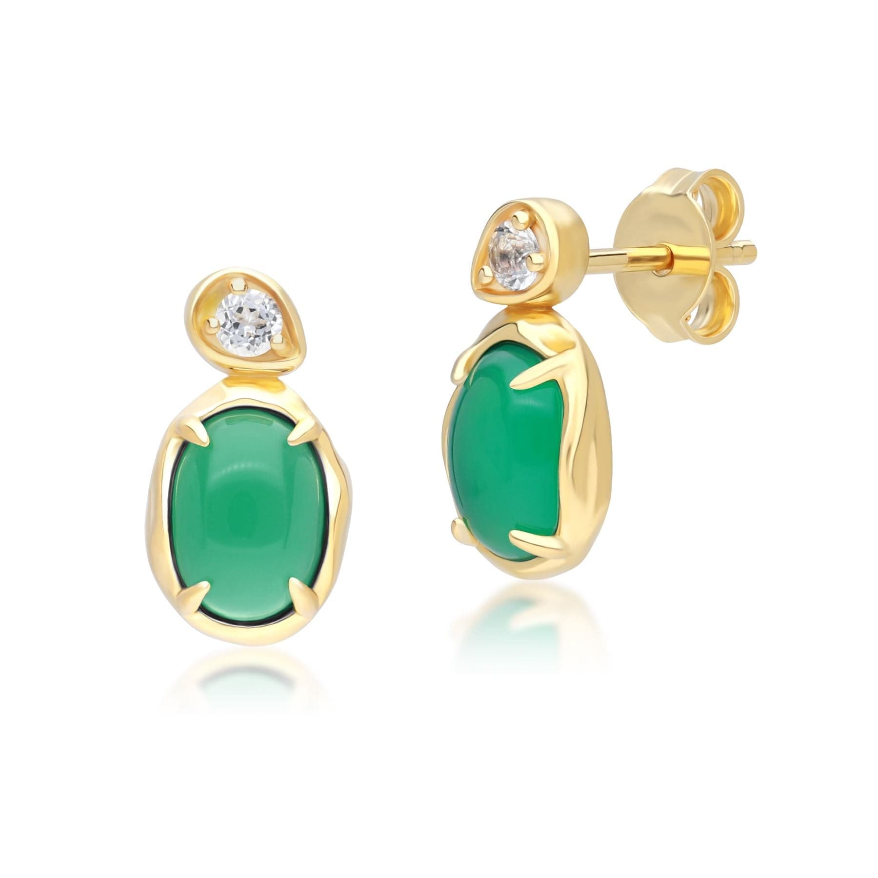 253E418801925 Irregular Oval Dyed Green Chalcedony & Topaz Drop Earrings In 18ct Gold Plated SterlIng Silver Front