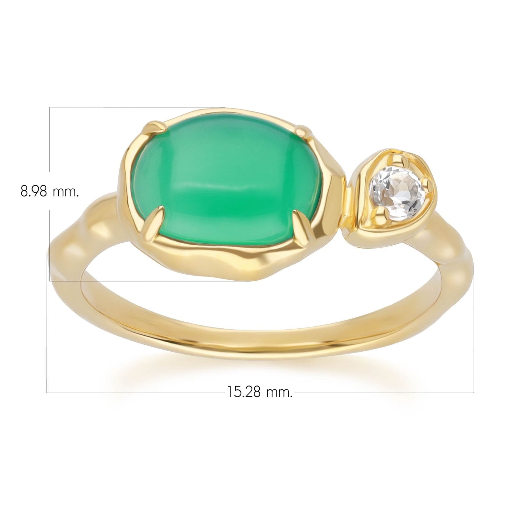 253R710301925 Irregular Oval Dyed Green Chalcedony & Topaz Ring In 18ct Gold Plated SterlIng Silver Dimensions