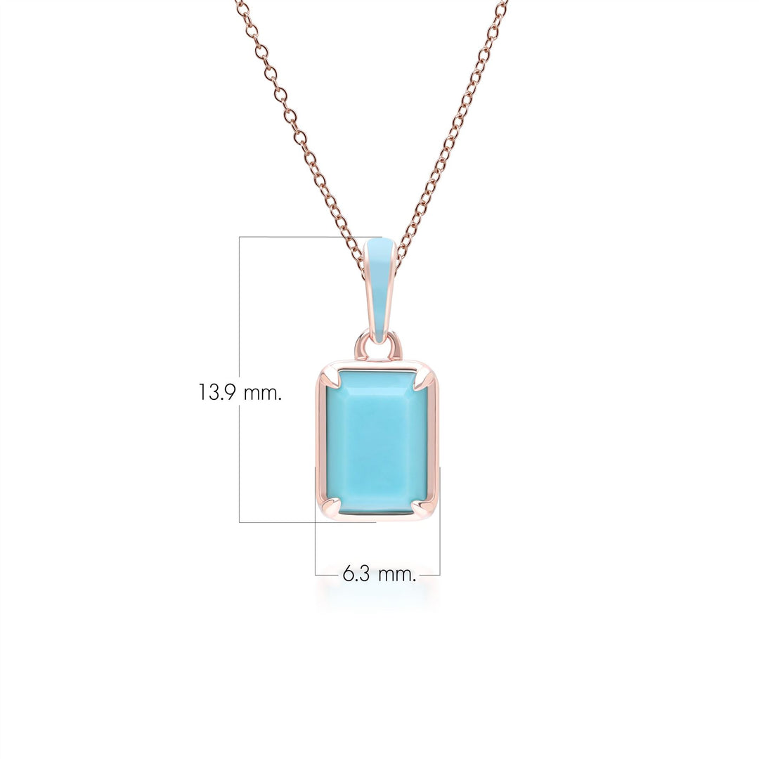 Siberian Waltz Halskette mit blauem Emaille- und achteckigem Türkis-Anhänger aus Roségold-Vermeil
