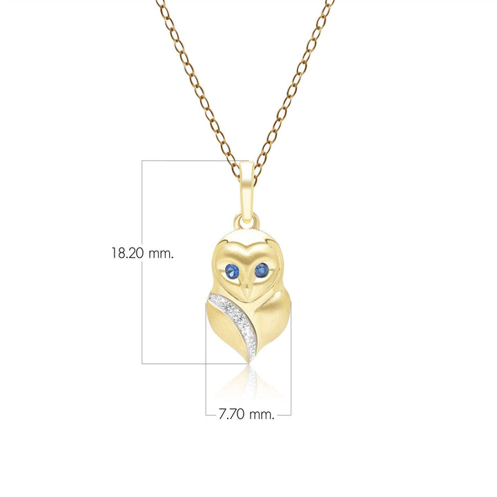 135P2128039 Gardenia Sapphire and White Sapphire Owl Pendant Necklace in 9ct Yellow Gold Dimensions