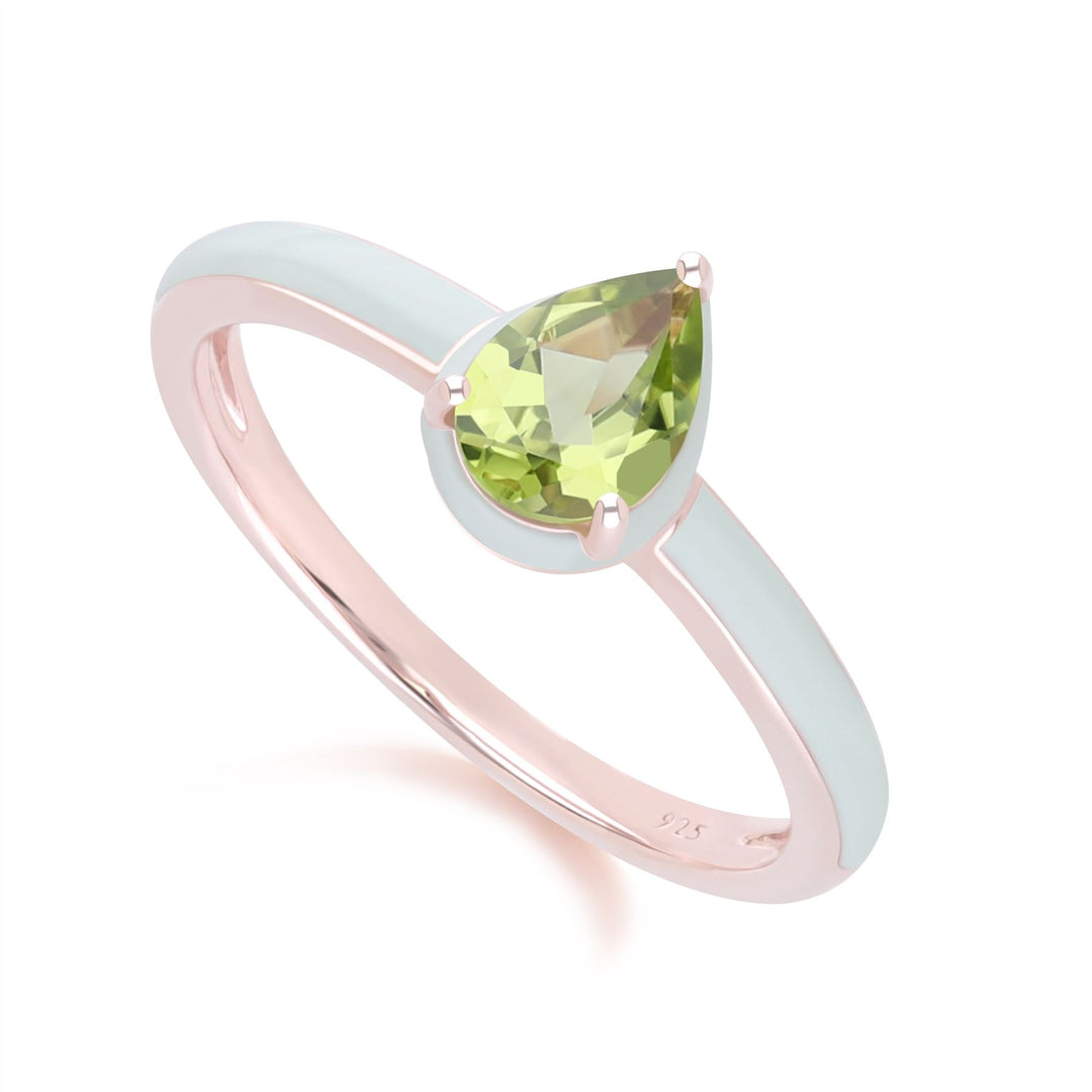 Siberian Waltz – Grüner Emaille- und birnenförmiger Peridot-Ring aus Roségold-Vermeil