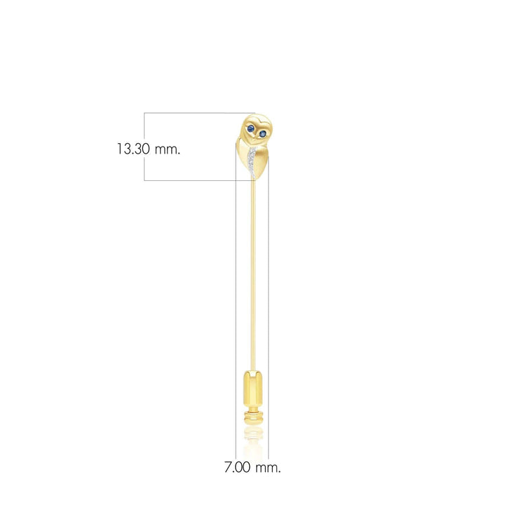 135T0003039 Gardenia Sapphire and White Sapphire Owl Lapel Pin in 9ct Yellow Gold Dimensions