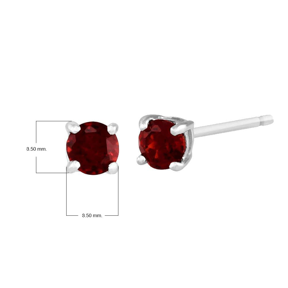 Klassische runde Granat-Ohrstecker aus 9 Karat Weißgold, 3,5 mm