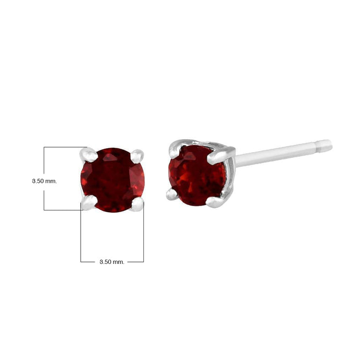 Klassische runde Granat-Ohrstecker aus 9 Karat Weißgold, 3,5 mm