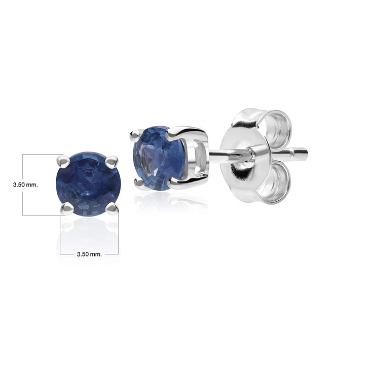 Klassische runde hellblaue Kanchanaburi-Saphir-Ohrstecker aus 9 Karat Weißgold, 3,5 mm