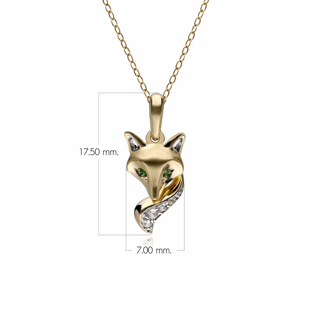 Gardenia Tsavorite & Weißer Saphir-Fuchs-Anhänger aus 9 Karat Gold