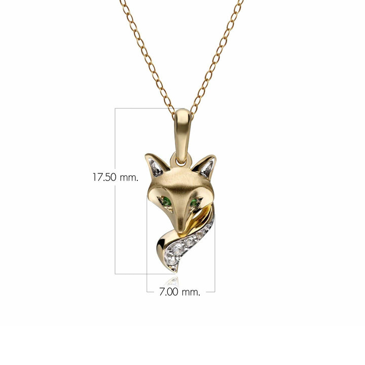 Gardenia Tsavorite & Weißer Saphir-Fuchs-Anhänger aus 9 Karat Gold