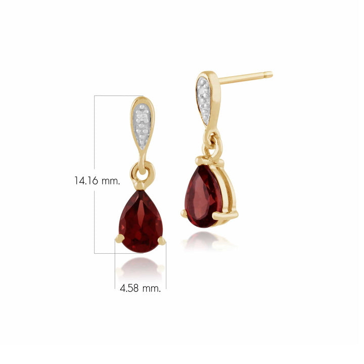 Klassische birnenförmige 1,00 ct Granat- und Diamant-Ohrhänger, Gelbgold 9 ct