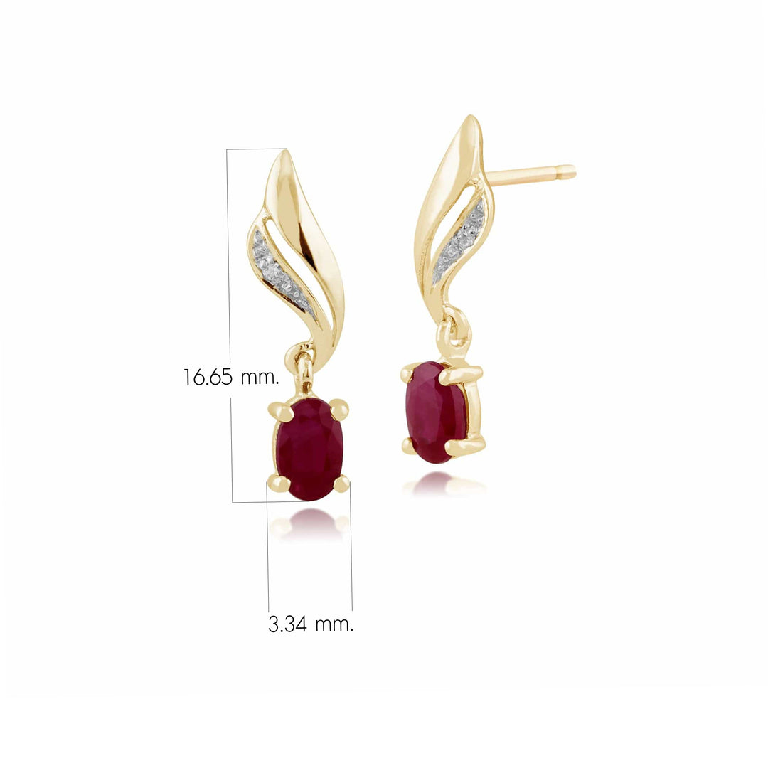 Klassische ovale Rubin- und Diamant-Ohrringe in 9 Karat Gelbgold