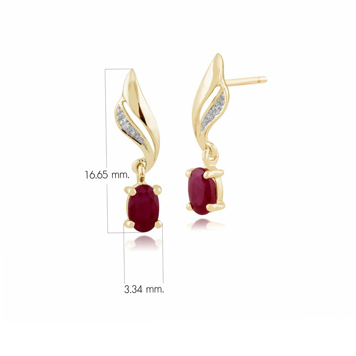 Klassische ovale Rubin- und Diamant-Ohrringe in 9 Karat Gelbgold