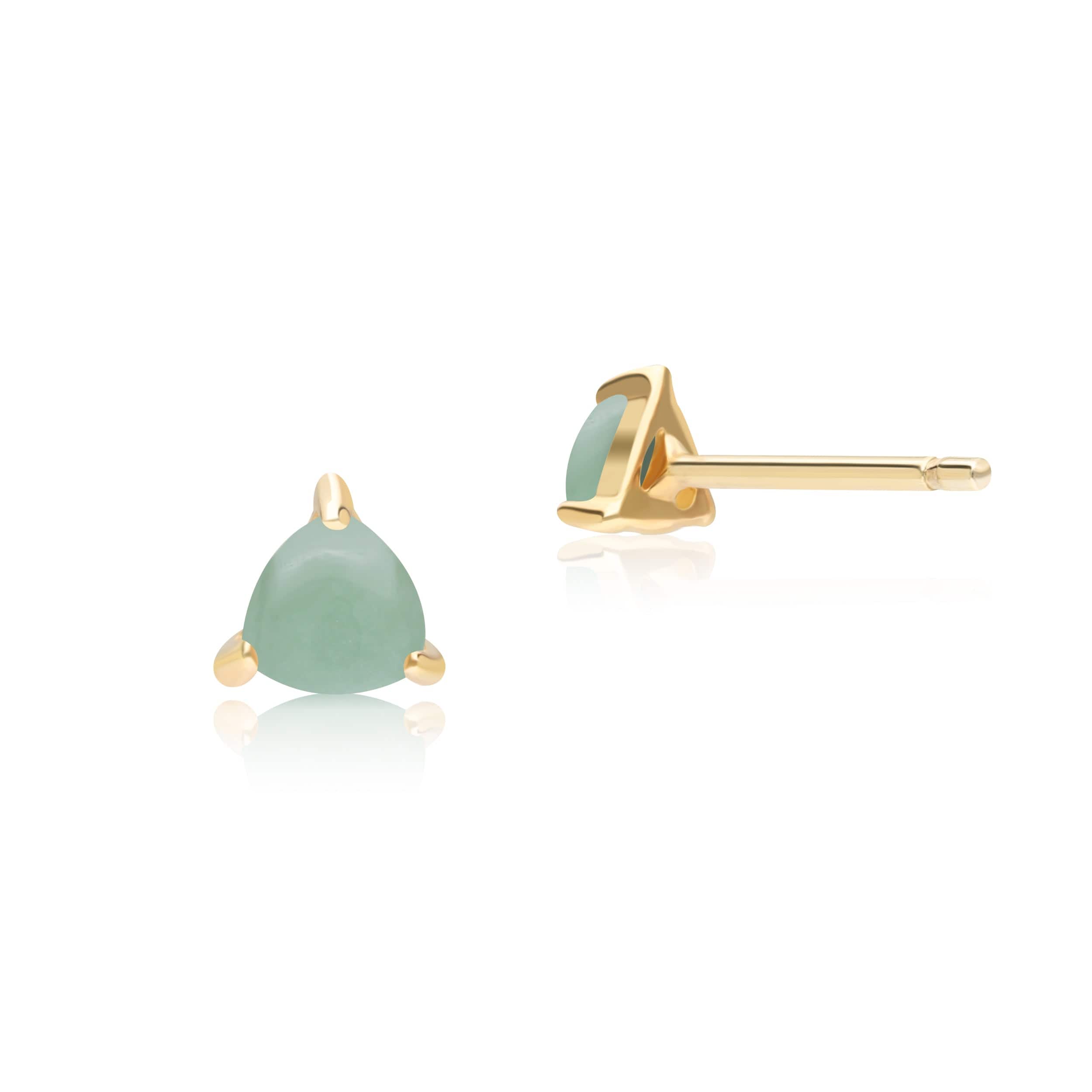 135E1183039 Classic Trillion Green Jade Triangle Stud Earrings in 9ct Yellow Gold 2