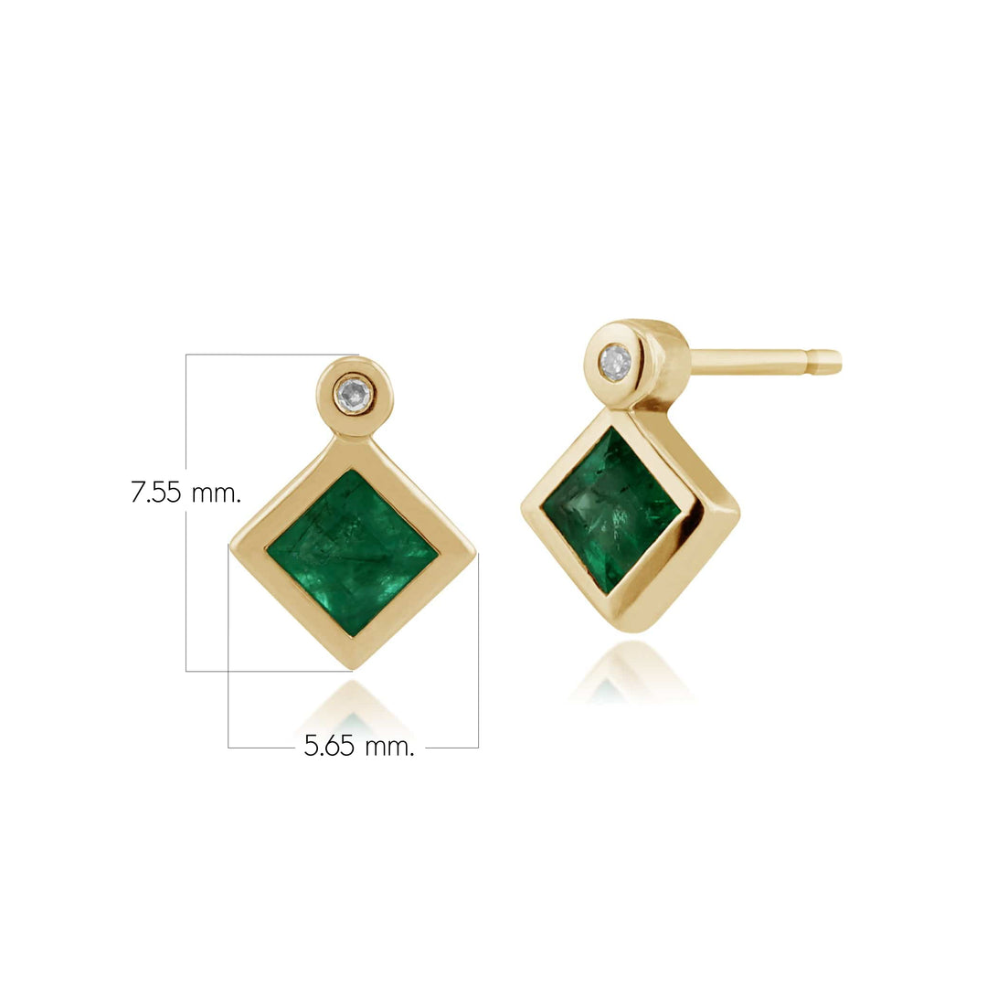 Klassische quadratische Smaragd- und Diamant-Lünette Ohrstecker in 9 Karat Gelbgold