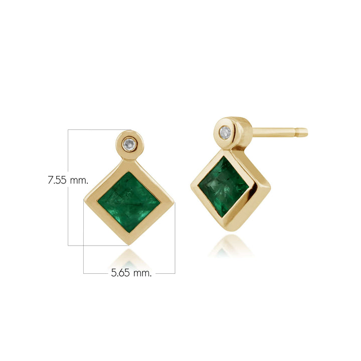 Klassische quadratische Smaragd- und Diamant-Lünette Ohrstecker in 9 Karat Gelbgold
