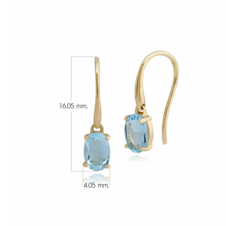 Klassische ovale blaue Topas-Klauen-Ohrringe in 9 Karat Gelbgold