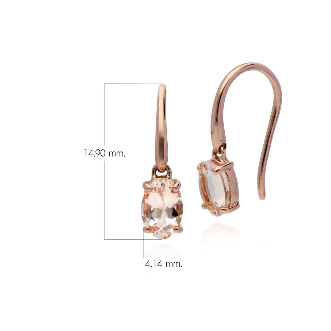 Klassische ovale Morganit-Tropfenfischhaken-Ohrringe in 9 Karat Roségold