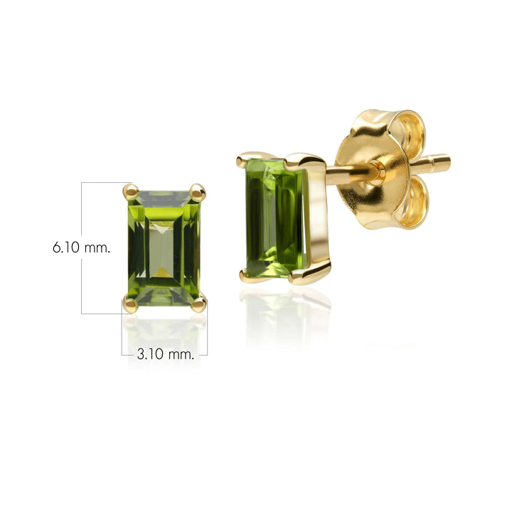 Klassische Baguette-Peridot-Ohrstecker in 9 Karat Gelbgold