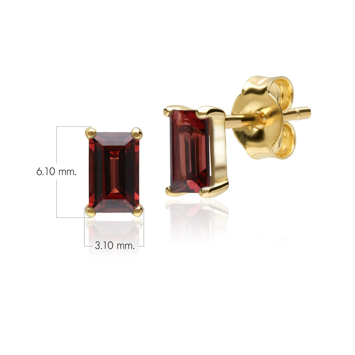 Klassische Baguette Garnet Claw Set Ohrstecker in 9 Karat Gelbgold