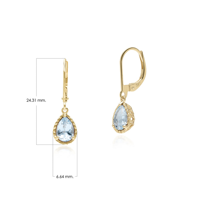 Klassische Birnen-Aquamarin-Ohrringe in 9 Karat Gelbgold