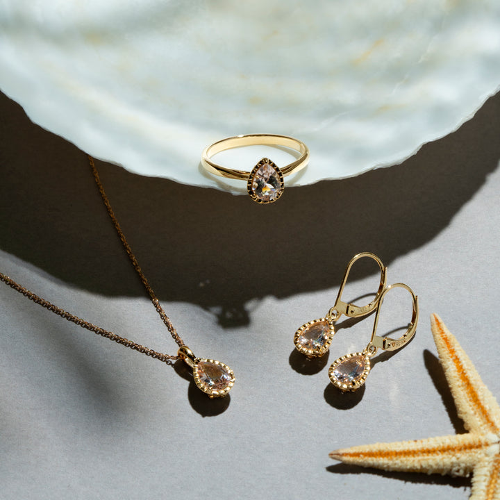 Klassische Birnen-Aquamarin-Ohrringe in 9 Karat Gelbgold