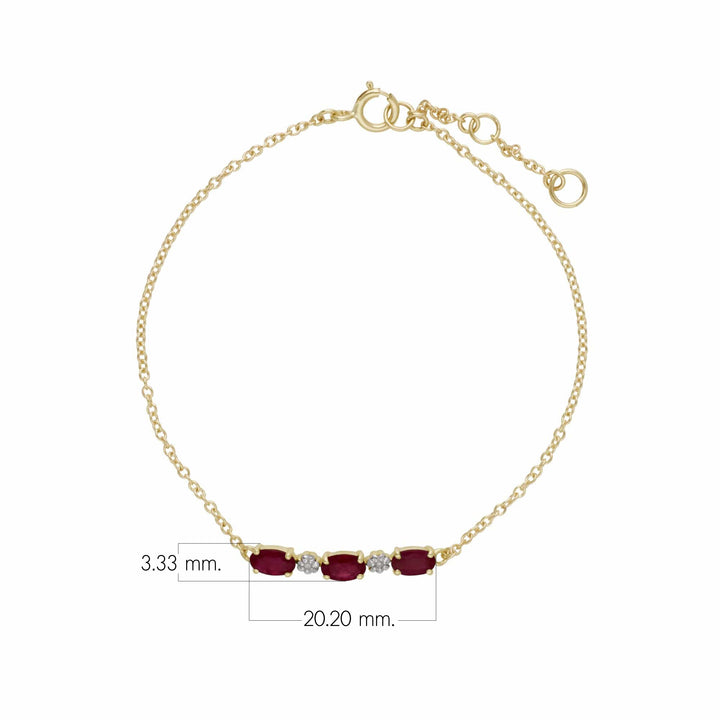 Ovales Rubin-Diamant-Armband im klassischen Stil aus 9 Karat Gelbgold