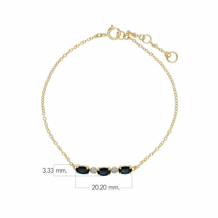 Klassisches ovales Saphir- und Diamantarmband aus 9 Karat Gelbgold